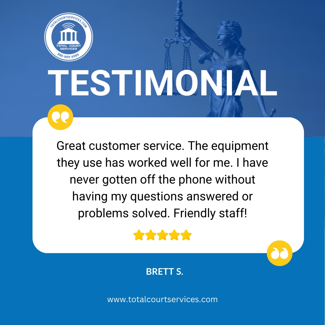 total_court's tweet image. Thank you for sending this, Brett!

We are glad that you were satisfied with our service.

Learn more: totalcourtservices.com

 #securemonitoring #criminaljusticetech #digitalsafety #smartjustice #lawenforcementtechnology #alcoholtesting #securetech #drivesafe #legalsolutions