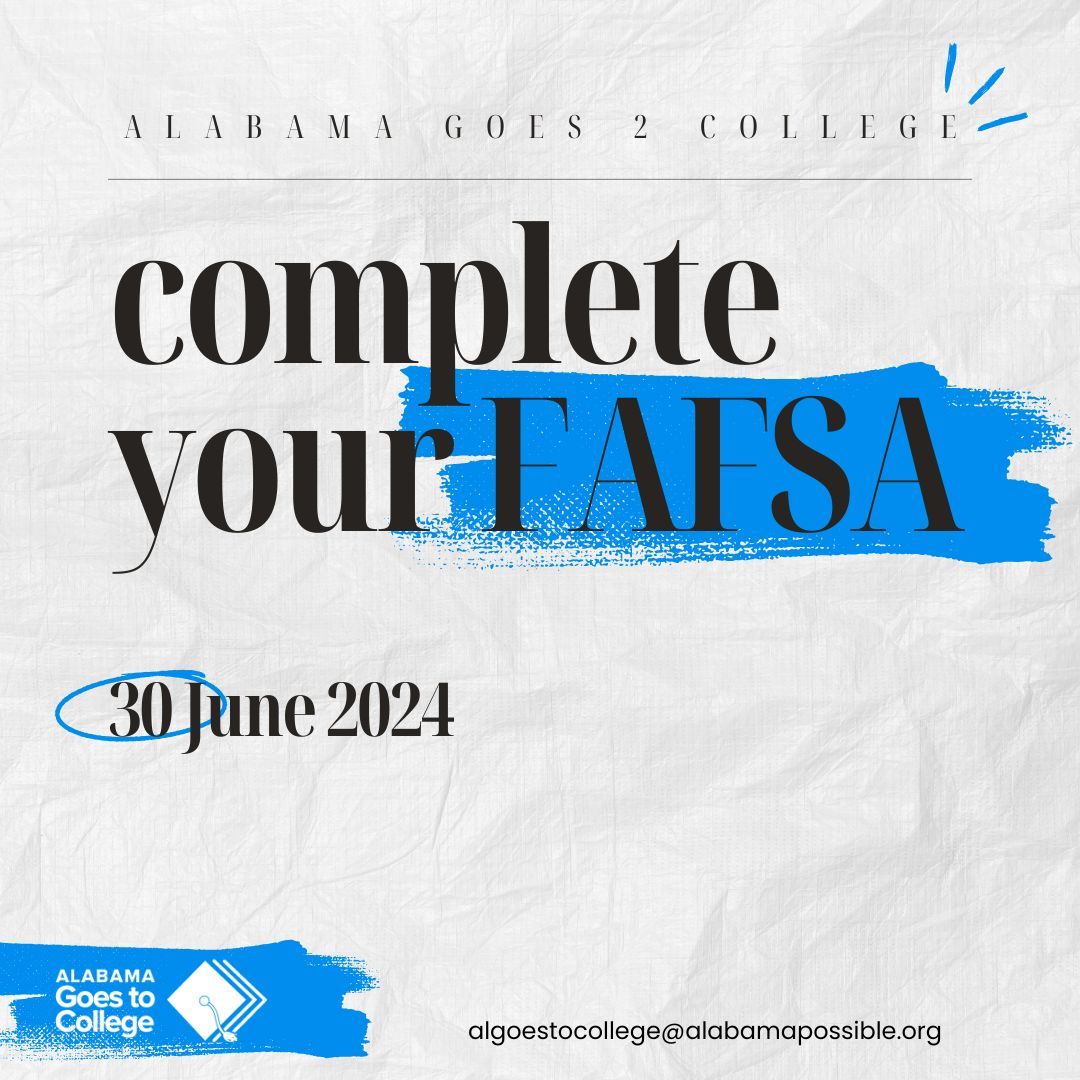algoes2college's tweet photo. Make sure to complete your FASFA to open the door to more financial aid opportunities!

Link to application- https://t.co/6Ek4FOyTzU 

#DotheFAFSA #ALGoes2College #removingbarriers #SummerBuild #AlabamaPossible https://t.co/yFKkGNFBqP