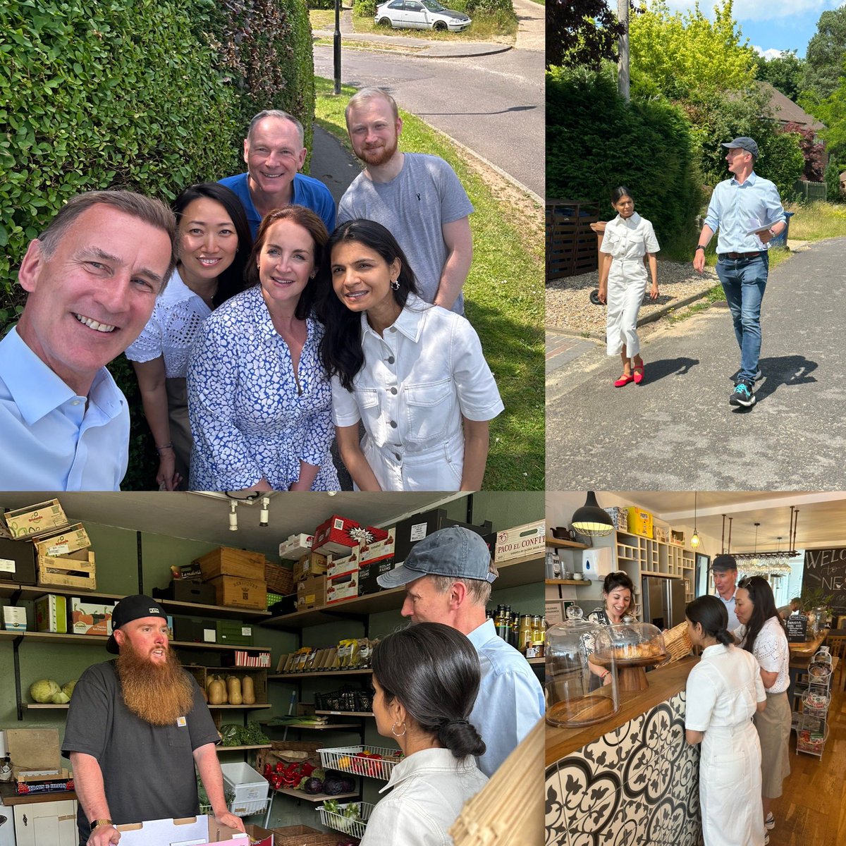 Jeremy_Hunt's tweet image. This morning a real treat - Akshata Murty aka Mrs Sunak in Bramley, Godalming and Ash. The Sunak and the Hunt family are not just friends; we have been neighbours for the last 18 months. Akshata and I went on to see Phil in Bramley’s Apple and the team in Nest cafe to see how…