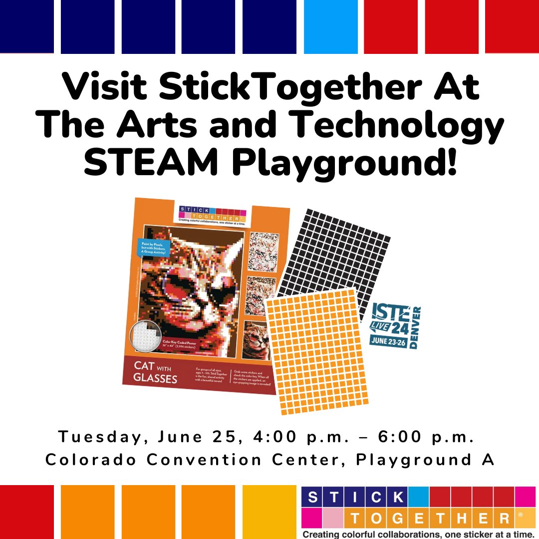 Be sure to visit one of our amazing StickTogether Ambassadors, <a href="/JessieRErickson/">𝕁𝕖𝕤𝕤𝕚𝕖 𝔼𝕣𝕚𝕔𝕜𝕤𝕠𝕟</a> at the Arts and Technology STEAM Playground, Today, Tuesday, June 25, 4:00 pm – 6:00 pm. She will be sharing more about StickTogether! #ISTELIVE #TLChat #FutureReadyLibs <a href="/demco/">Demco</a>