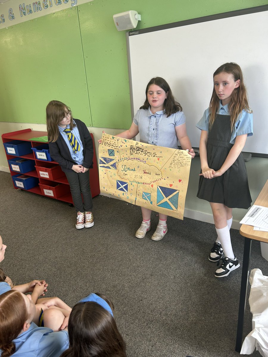 Primary 5 didn’t let Sunday’s defeat get them down for too long! They worked together to create a bid for Scotland to host Euro 2028- great effort boys and girls 🏴󠁧󠁢󠁳󠁣󠁴󠁿⚽️ <a href="/ScottishFA/">Scottish FA</a>