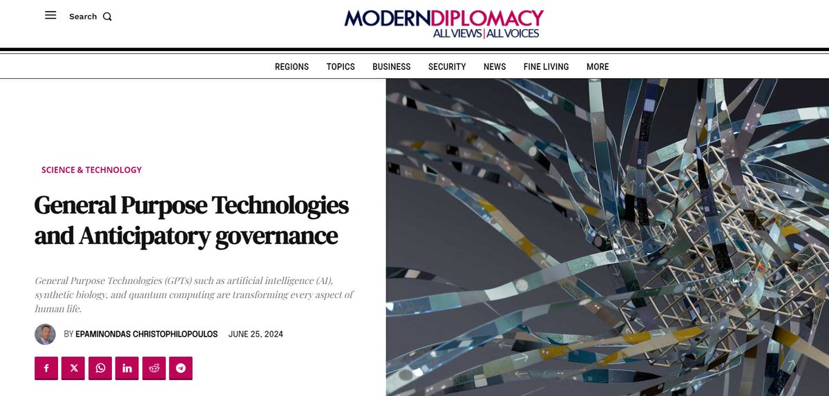 MillenniumProj's tweet photo. #newinpress @notis13, Greece Node Chair, discusses how the General Purpose Technologies such as #artificialintelligence (AI), #syntheticbiology, and #quantumcomputing are transforming every aspect of human life. @MDiplomacyWORLD

✔ https://t.co/BmcRBuv4pW https://t.co/dSmAu13QgQ