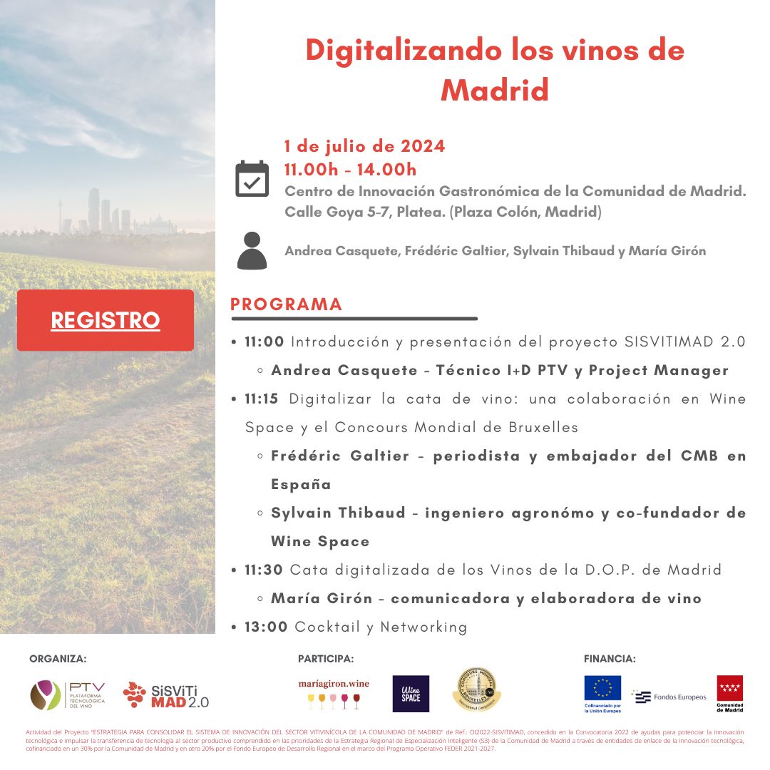 🔔Event : Digitizing Madrid wines
Join us in Madrid with <a href="/PT_Vino/">PTVino</a> and <a href="/concoursmondial/">Concours Mondial de Bruxelles</a> to talk about the digitization of wine tasting and showcase Madrid PDO wines.
Registration is mandatory. Last places available 👉lnkd.in/gNiy-Wv8