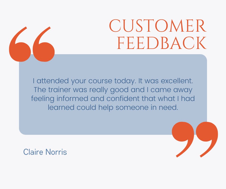 Lovely to hear this from someone who came along to one of our recent CPR/Defibrillator training courses.
#testimonialtuesday #firstaidtraining #wiltshire