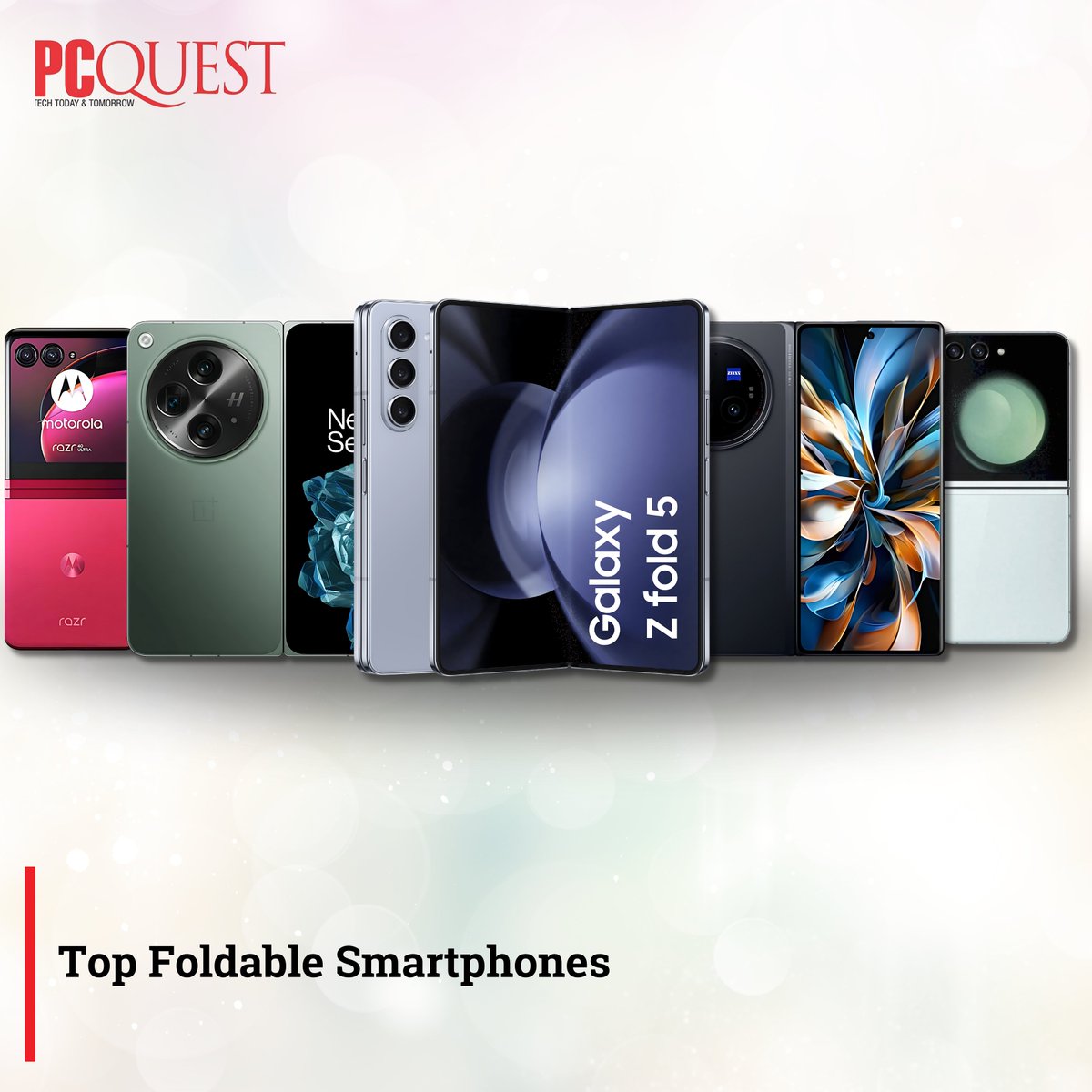 pcquest's tweet image. Discover the top #FoldableSmartphones! From the stylish #GalaxyZFlip5 to the productivity-boosting #GalaxyZFold5 and the affordable #MotorolaRazr40. Find your perfect foldable! #Tech @OnePlus_IN  @Vivo_India 

Read More: shorturl.at/paoDU