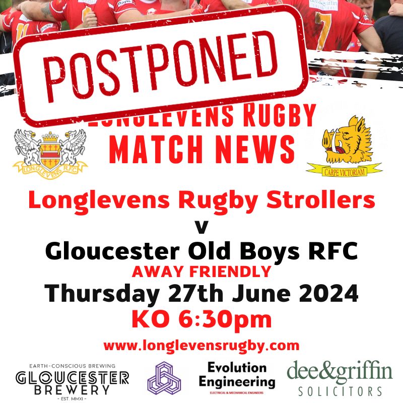 ❌ MATCH OFF ❌
The Longlevens Rugby Strollers match this Thursday away to Gloucester Old Boys RFC is now off. There is also no training this Thursday - back to normal next Thursday 4th July. @deacs3