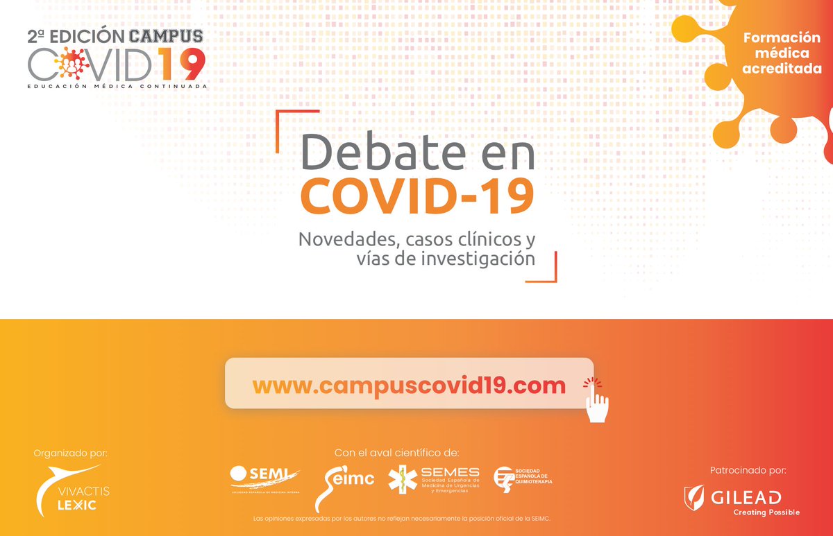 Actualización en el manejo del nuevo perfil del paciente COVID-19
Inicio: 19 de junio de 2024 | Finalización: 18 de junio de 2025
El alumno dispondrá de 2 semanas para realizar el curso desde el momento en que se registre.
debate.campuscovid19.com
