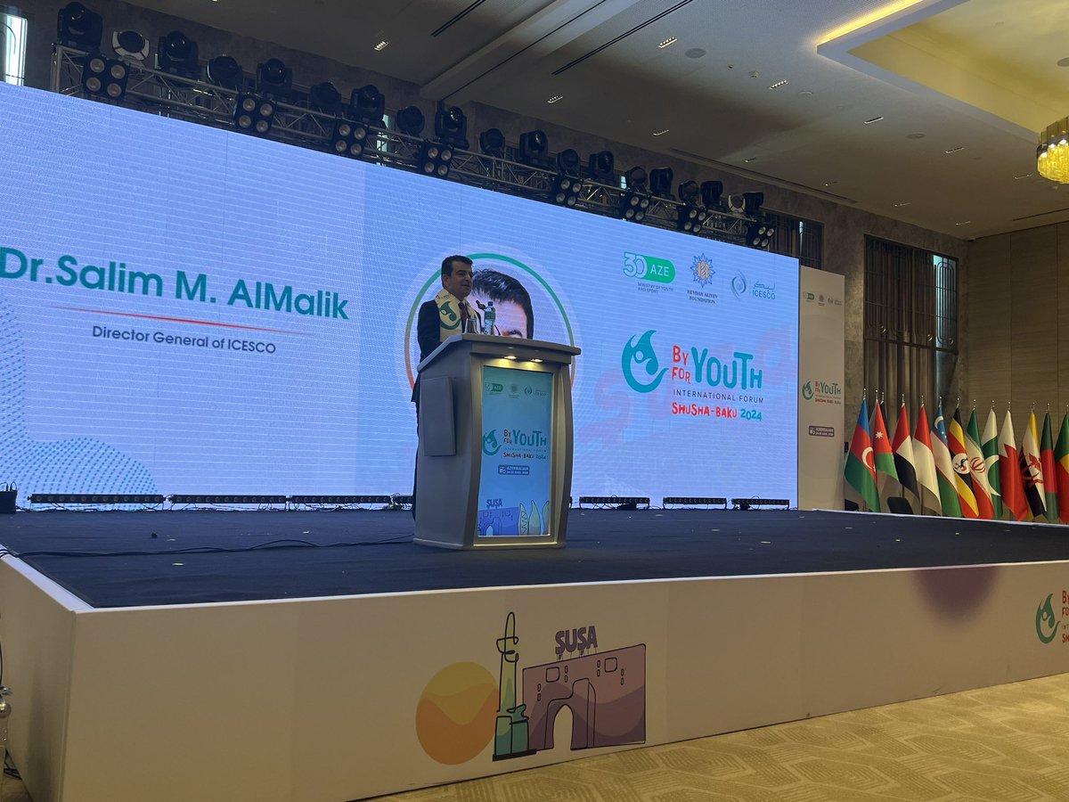 Delighted to be in Susa, Azerbaijan 4 the By youth for youth intern. forum. 
Thank you, Dr. Salim AlMalik, DG @ICESCO_EN, 4 yr leadership &amp; for championing the youth leadership in peace culture &amp; innovation agenda . truly inspiring speech #BY4Y
#ShushaYouthMoments
#Baku2024