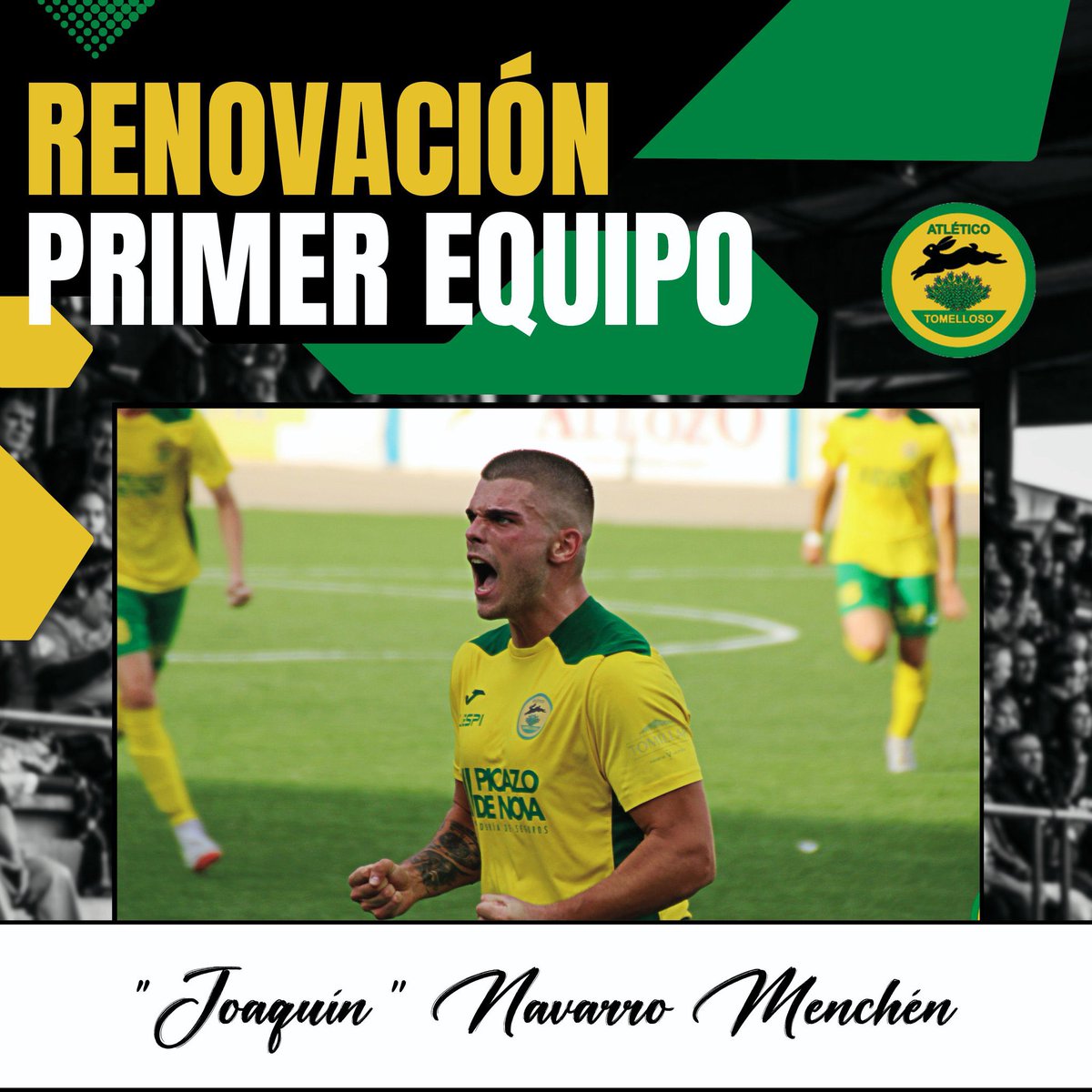 🚨 𝙊𝙁𝙄𝘾𝙄𝘼𝙇 | 𝙋𝙍𝙀𝙁𝙀𝙍𝙀𝙉𝙏𝙀 𝘾𝙇𝙈 🚨

ⓇⒺⓃⓄⓋⒶⒹⓄ

<a href="/Quiniito10/">Joaquin</a> 🤝 <a href="/AtlTomelloso/">Atlético Tomelloso 💛💚</a> 

#PreferenteCLM #Renovaciones #PrimeraPreferenteAutonomica