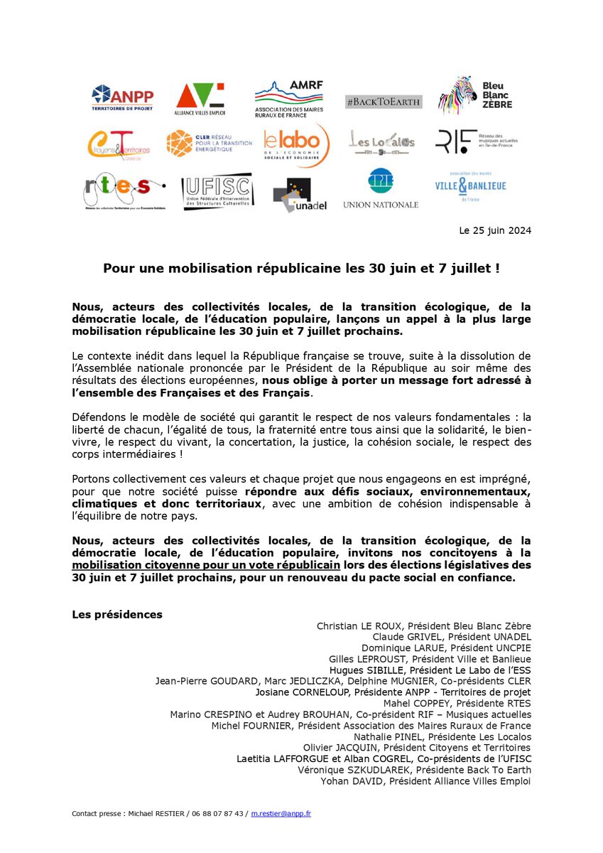 Pour une mobilisation républicaine les 30 juin et 7 juillet ! <a href="/HuguesSibille/">Hugues Sibille</a>