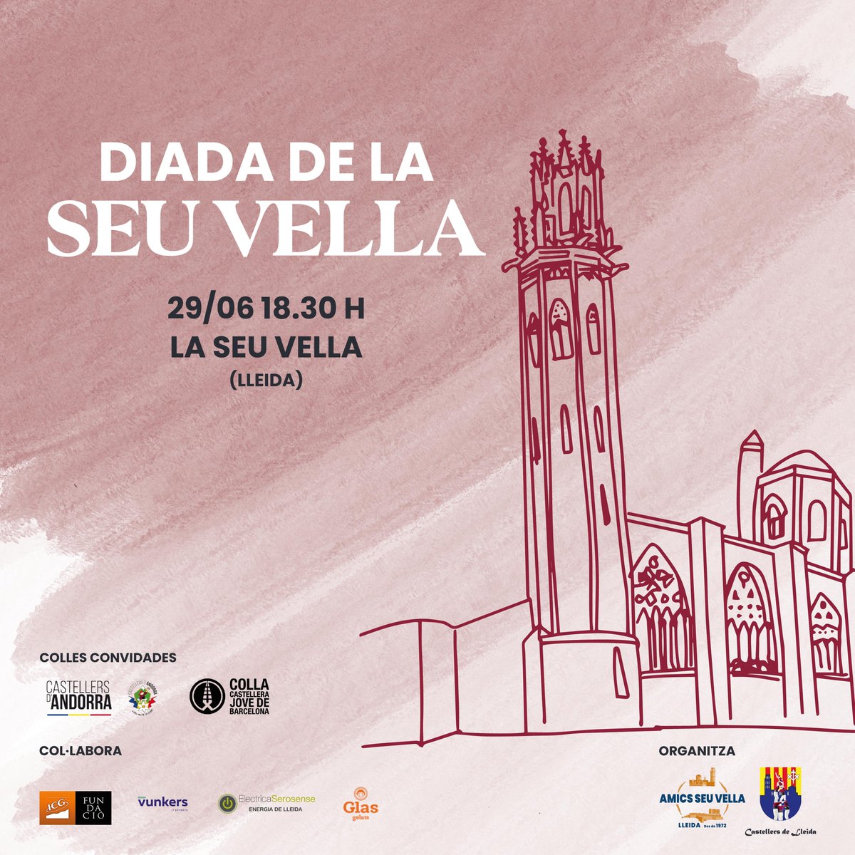 CdLleida's tweet photo. Aquest dissabte ens veiem a la Diada de La Seu Vella amb @castellersAND i @jovedebarcelona 

📆 29/06
📍 La Seu Vella (Lleida)
🕕 18:30h https://t.co/QiNbAOLdK2