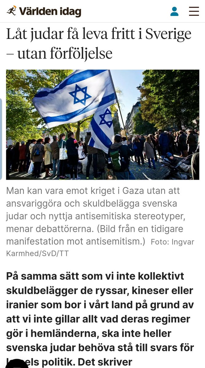 SolnaSamuel's tweet image. Skriver idag med @Ladaktusson
om att judar måste kunna få leva fritt utan förföljelse i Sverige. Tyvärr ingen självklarhet.