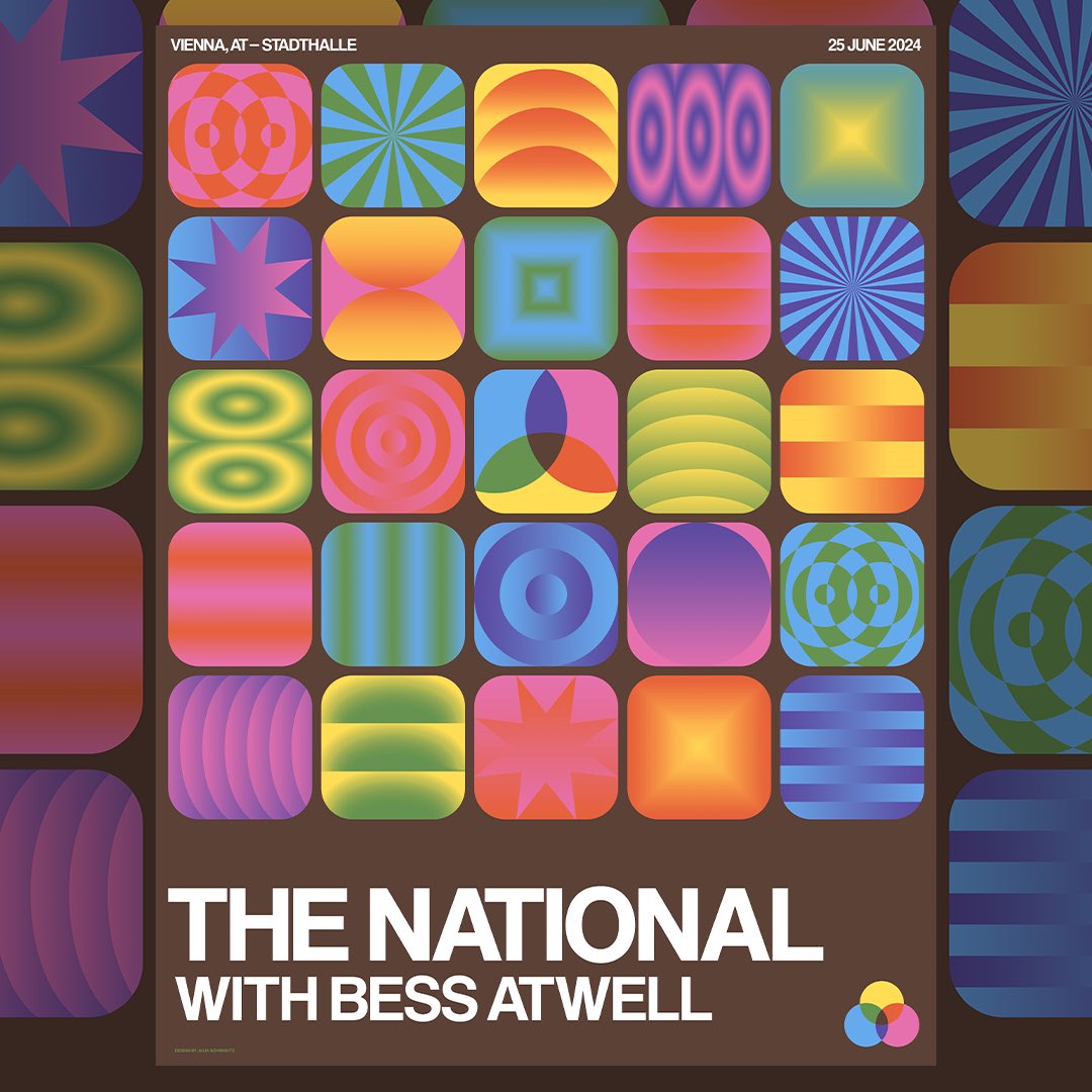 The National (@thenational) on Twitter photo Hello, Vienna! We're excited to be playing Stadthalle this evening with our friend <a href="/BessAtwell/">Bess Atwell</a>. See you soon!
Poster designed by Julia Schmiautz
Printed by DieSiebdrucker Hello, Vienna! We're excited to be playing Stadthalle this evening with our friend <a href="/BessAtwell/">Bess Atwell</a>. See you soon!
Poster designed by Julia Schmiautz
Printed by DieSiebdrucker
