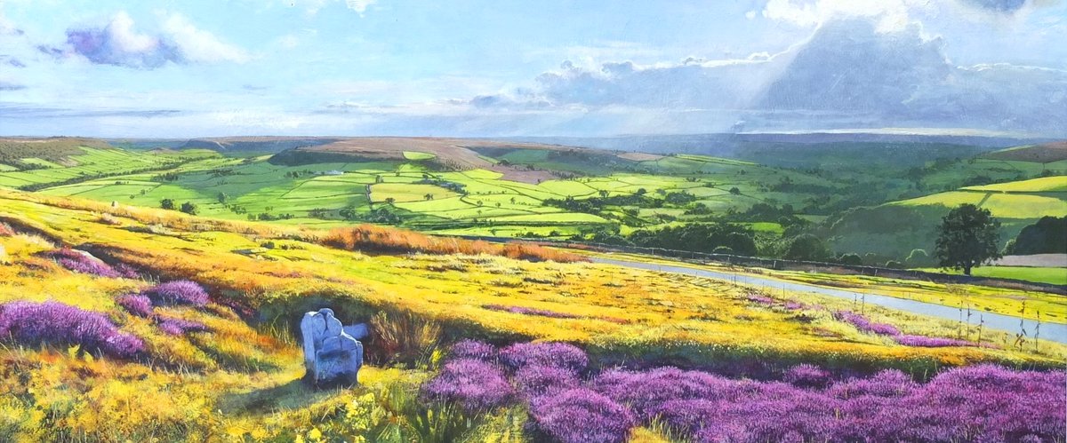 james mcgairy (@jamesmcgairyart) on Twitter photo Late afternoon light over Esk Valley, Little Fryupdale, Danby Castle, Danby and distant Blakey Ridge. Acrylic painting on board. #painting #acrylicpainting #NorthYorkMoors #Yorkshire <a href="/NorthYorkMoors/">North York Moors NP</a> #Heather #Landscapepainting Late afternoon light over Esk Valley, Little Fryupdale, Danby Castle, Danby and distant Blakey Ridge. Acrylic painting on board. #painting #acrylicpainting #NorthYorkMoors #Yorkshire <a href="/NorthYorkMoors/">North York Moors NP</a> #Heather #Landscapepainting