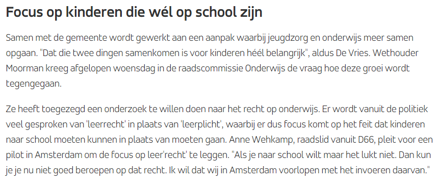 Kinderen die thuiszitten, zoals Shaquille, hebben recht op onderwijs. Het zou super zijn als we in Amsterdam een pilot kunnen starten met een #leerrecht.