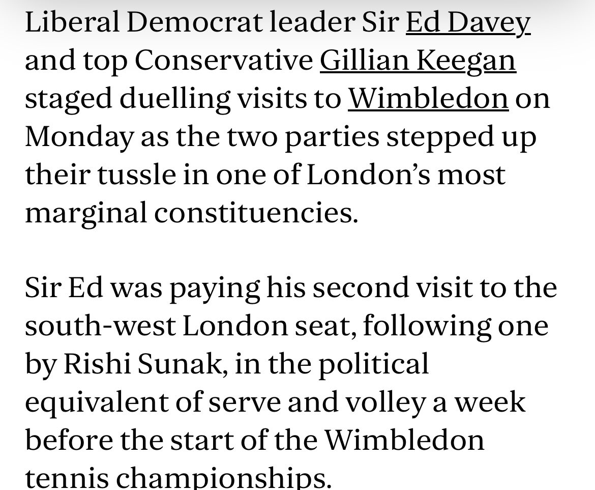 I was pleased to welcome <a href="/EdwardJDavey/">Ed Davey</a> for his second trip to Wimbledon during the election campaign.

We’re now 2 v 1 up against the Tories in the leaders’ visits tie-break. 

But as their latest cabinet member’s visit shows, they still haven’t given up on winning the match🎾