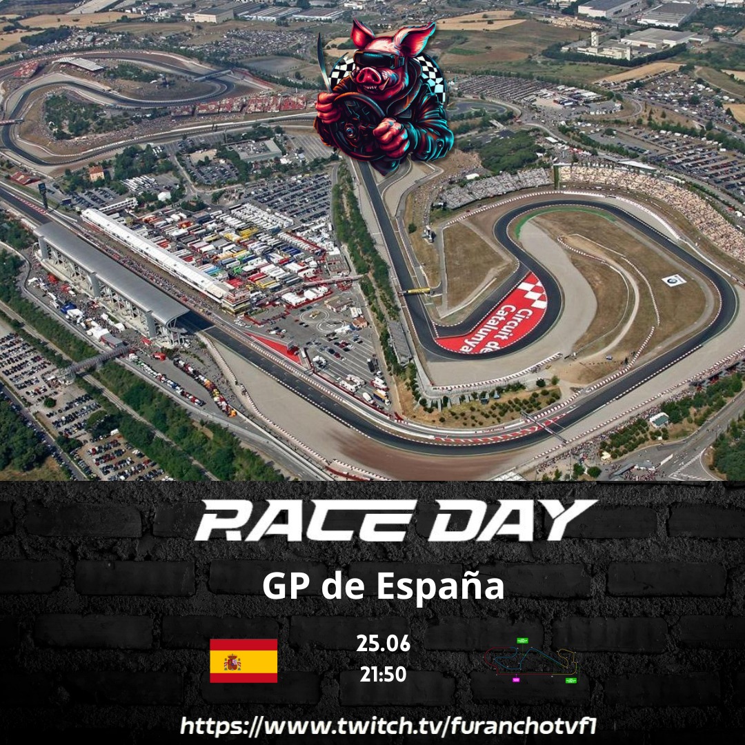 Furancho_eSport's tweet photo. ¡DÍA DE CARRERA!

Hoy nuestros competidores medirán su velocidad en el Circuito de Barcelona - Cataluña, quien logrará alzarse con la victoria?

Sigue la retransmisión oficial desde las 21:45 en: https://t.co/lwMqyc5eX1

#F124 #RaceDay #SpanishGP #Furancho https://t.co/DiDxHj5E4m