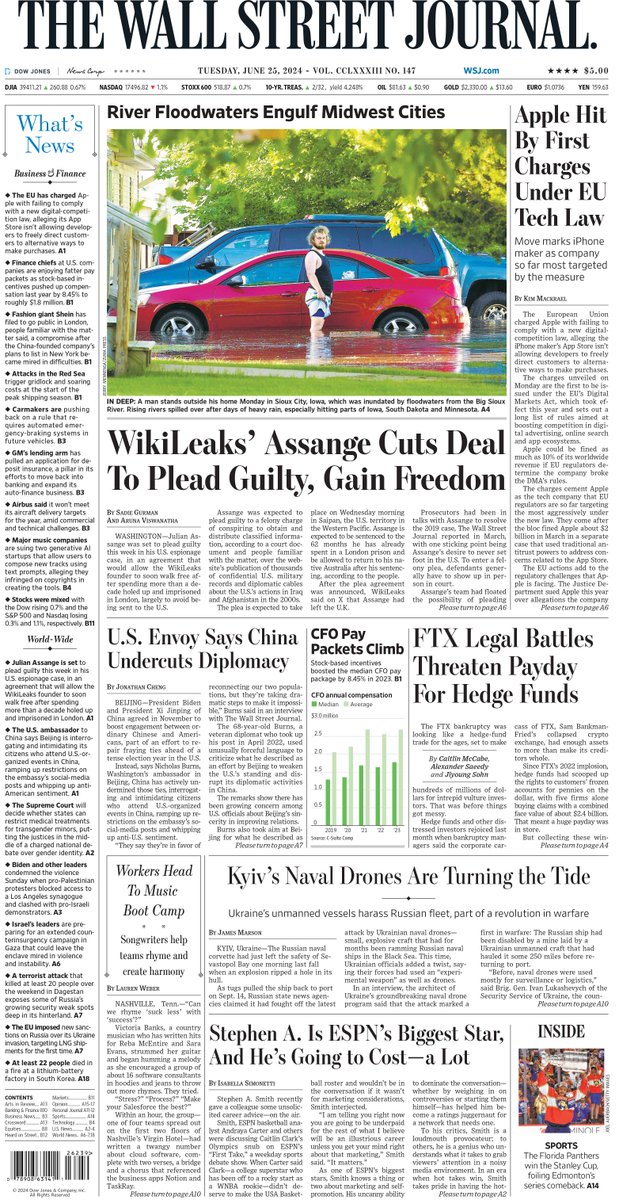 WSJ's tweet image. Here is an early look at the front page of today&apos;s Wall Street Journal on.wsj.com/3RJejtr