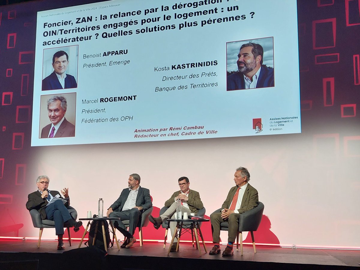 [#Assises du #logement et de la ville] <a href="/marcelrogemont/">Marcel ROGEMONT</a>, pdt <a href="/federationOPH/">Fédération des Offices Publics de l'Habitat</a> intervient à la table ronde "Foncier, ZAN :  la relance par la dérogation ? Les OIN/Territoires engagés pour le  lgt : un accélérateur ? Quelles solutions + pérennes ?" avec <a href="/benoistapparu/">Benoist Apparu</a> et <a href="/KastrinidisK/">Kosta Kastrinidis</a>