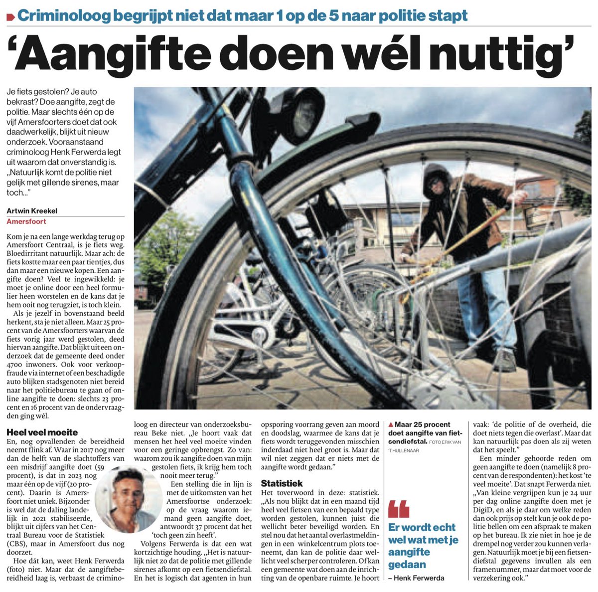 @ferwerdahenk “aangifte fietsdiefstal wel nuttig”. Ook in Groningen niet hoogste prioriteit maar krijgt wel aandacht (zie bv draadje). Fietsendieven worden aangehouden, locaties in beeld gebracht, preventie in brede zin en indien toegevoegde waarde de gemeente geïnformeerd.