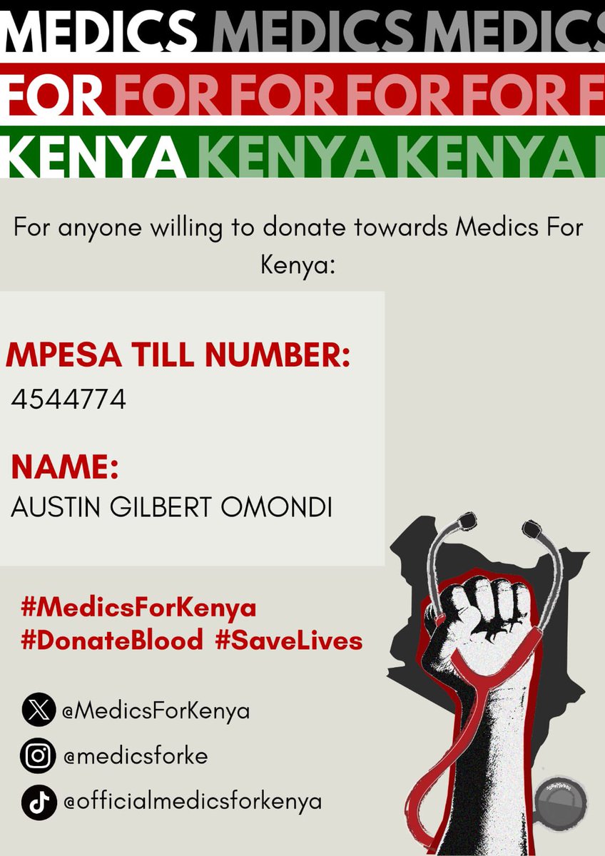 BREAKING!!

WE HAVE MANY GUNSHOT WOUND PATIENTS AMONG OTHER INJURIES BUT HAVE RUN OUT OF SUPPLIES:

Dr Amakove <a href="/lizwala/">Amakove Wala</a> is part of the team receiving supplies..

PLEASE SUPPORT 

#RejectFinanceBill2024