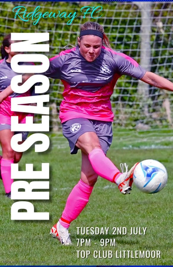Just over a week to go until the start of pre season training for Ridgeway FC mens first team and development team as well as Ridgeway FC Ladies.
We are looking forward to welcoming old and new faces to the sessions.
New players are welcome so please DM us