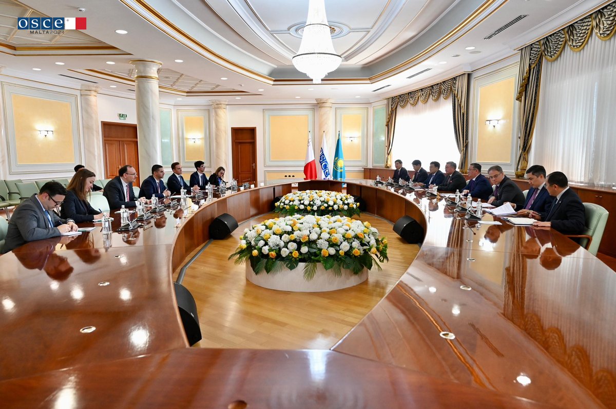 <a href="/OSCE/">OSCE</a> @MinisterIanBorg <a href="/OSCEinAstana/">OSCE Programme Office in Astana</a> <a href="/natmeli/">Natasha Meli</a> <a href="/HelgaSchmid_SG/">Helga Schmid</a> <a href="/MFETMalta/">Malta</a> <a href="/MFA_KZ/">MFA Kazakhstan 🇰🇿</a> @Vienna_kz <a href="/MBTileuberdi/">Mukhtar B. Tileuberdi</a> <a href="/D_M_Borg/">D. M. Borg</a> <a href="/michael_cluett/">Michael Cluett</a> In his discussions with 🇰🇿 FM Murat Nurtleu, CiO @MinisterIanBorg welcomed #Kazakhstan’s active engagement in the <a href="/OSCE/">OSCE</a> region and underlined the Organization's support in implementing the country’s national reform agenda. CiO commended the hosting of Armenia-Azerbaijan talks on