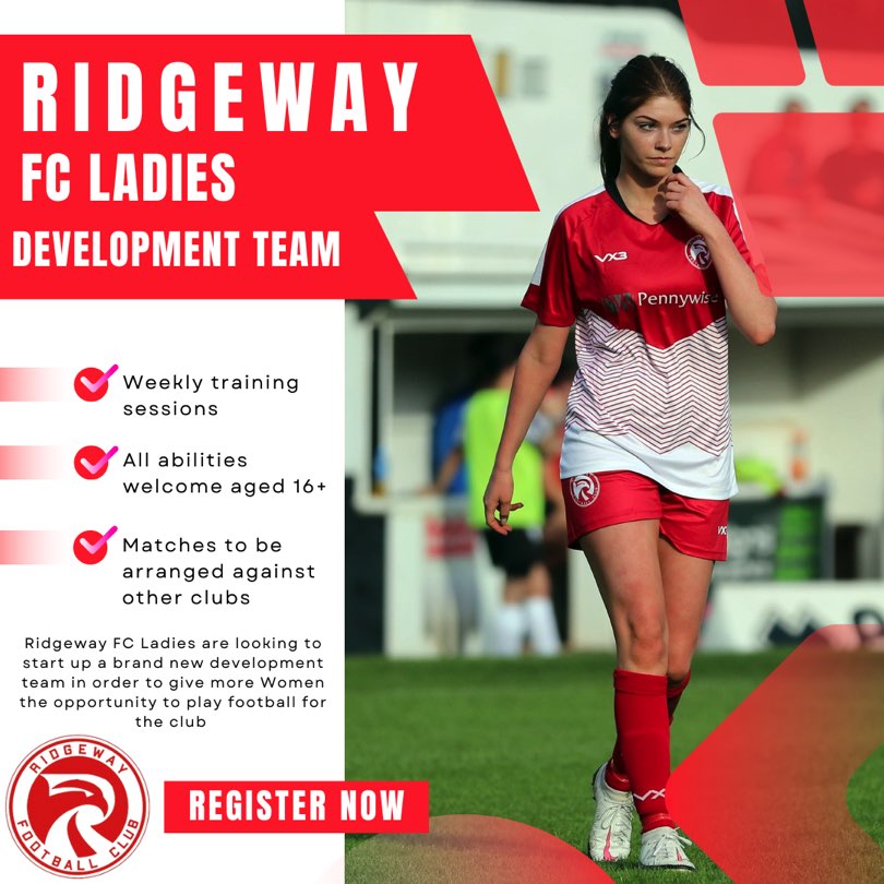 WOMENS DEVELOPMENT TEAM MANAGER AND PLAYERS REQUIRED
As we look to create a Womens Development team for Ridgeway FC Ladies we are looking for the right person to appoint as manager.
If you are an aspiring football manager or player manager keen to run a team then please DM us