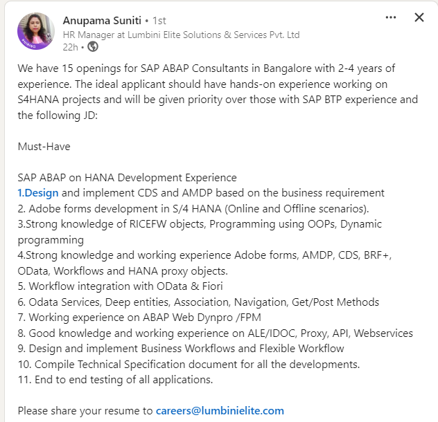 KPHB_Kurradu's tweet image. #SAP_ABAP #Openings - @Sap4Telugu #MidLevelPosition
