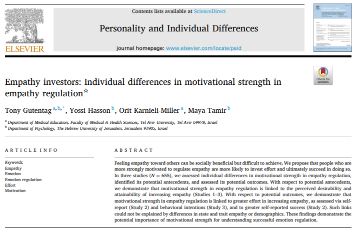 ISSIDOfficial's tweet photo. New #PAID article
- Strong motivation -> better empathy regulation
- Empathy goals -> greater success in empathy regulation
- Motivation strength crucial for understanding emotion regulation
@ELSpsychology
#Empathy #EmotionRegulation
#PersonalityandIndividualDifferences https://t.co/uvLwVztMNb
