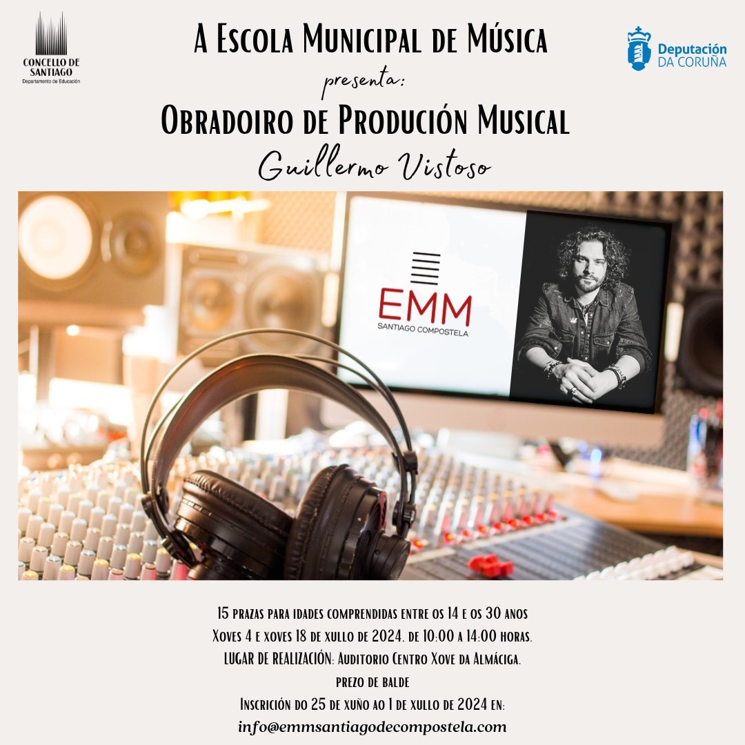 Aberto o prazo de inscrición ata o 1de xullo! Toda a info na nosa web emmsantiagodecompostela.com 
#ObradoirodeProduciónMusical #VeránenCompostela #EMM2024