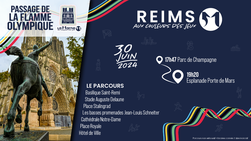 Une journée qui s’annonce exceptionnelle et historique : le relais de la #FlammeOlympique à Reims, ce dimanche. Elle partira à 17h47 (Parc de Champagne) pour arriver à 19h20 (Porte de Mars), avec de nombreuses animations au programme => bit.ly/3VcEqeJ #TerreDeJeux2024