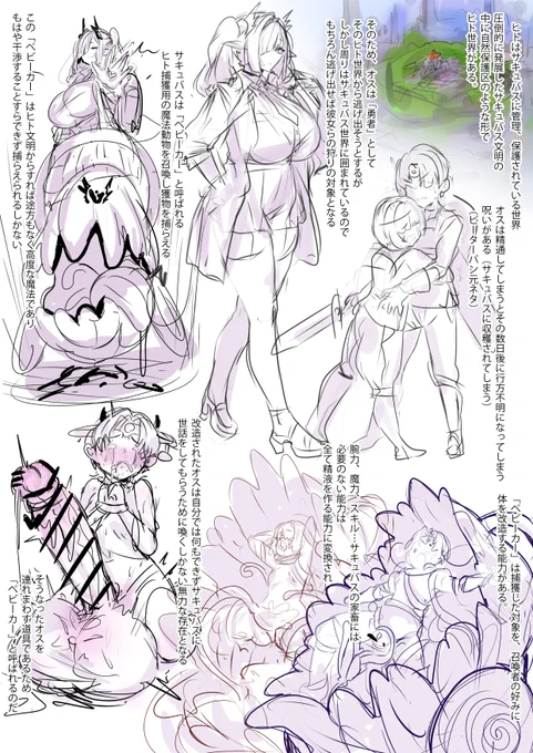 サキュバスに支配された世界で必死に生きるオスくんたちの落書き
夏コミは同じ世界観で魔王化したサキュバスの話です 