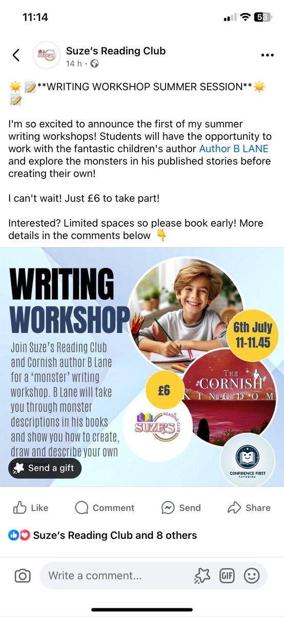 Our youngest boys ❤️ Suze's Reading Club! 
This new writing workshop with a children's author looks great too...

To enquire or book a place you can contact Suze directly : suzesreadingclub@gmail.com
#getkidsreading #kidsbookclub #homeeducation