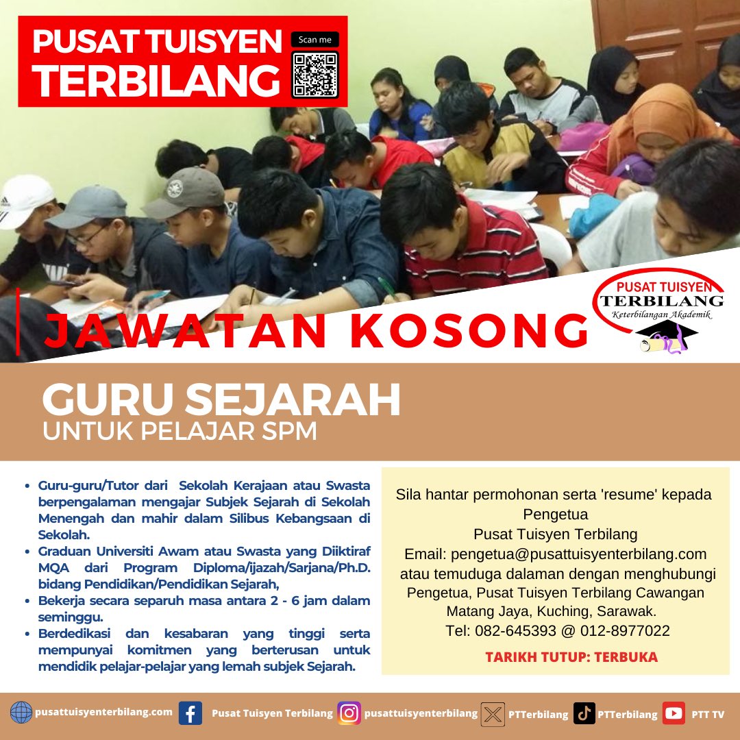 PTTerbilang's tweet photo. Guru Sejarah SPM diperlukan segera. https://t.co/dfOWoAoexK