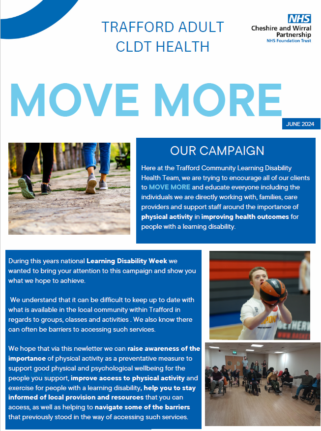 We are working hard in Trafford to ensure that everyone has an opportunity to #movemore 

Last week we launched our very first Move More newsletter. Get in touch with the team to find out how you and the people you support can get active!