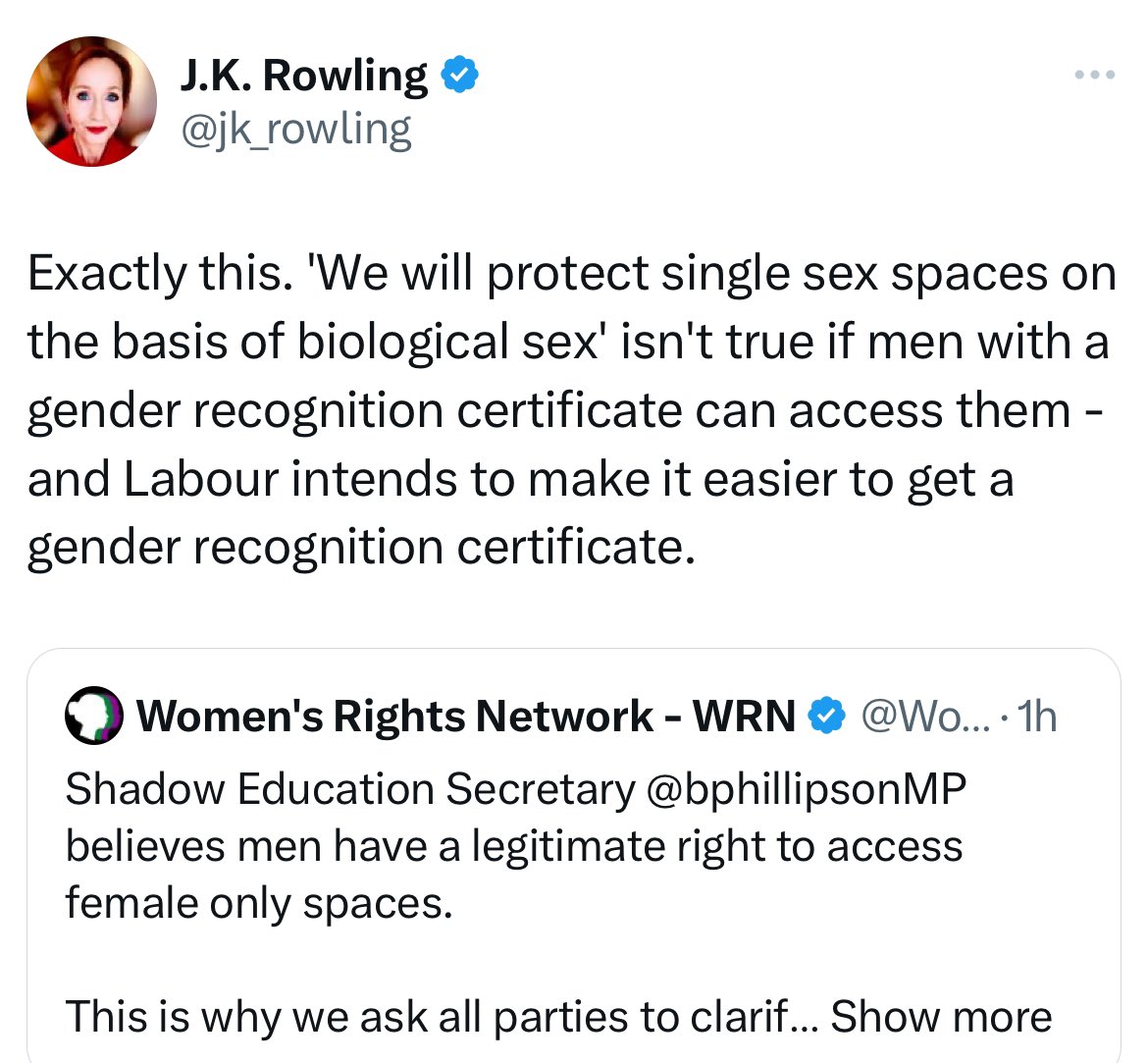 ThomasWillett9's tweet image. I’m so sick of JK Rowling pushing false information to justify her transphobia.
Abusive c|s men do not need to go through a 2 year process pretending to be trans to commit abuse. Trans people should not have their rights removed because of abusers. It’s nonsensical. 

GRC’s do…