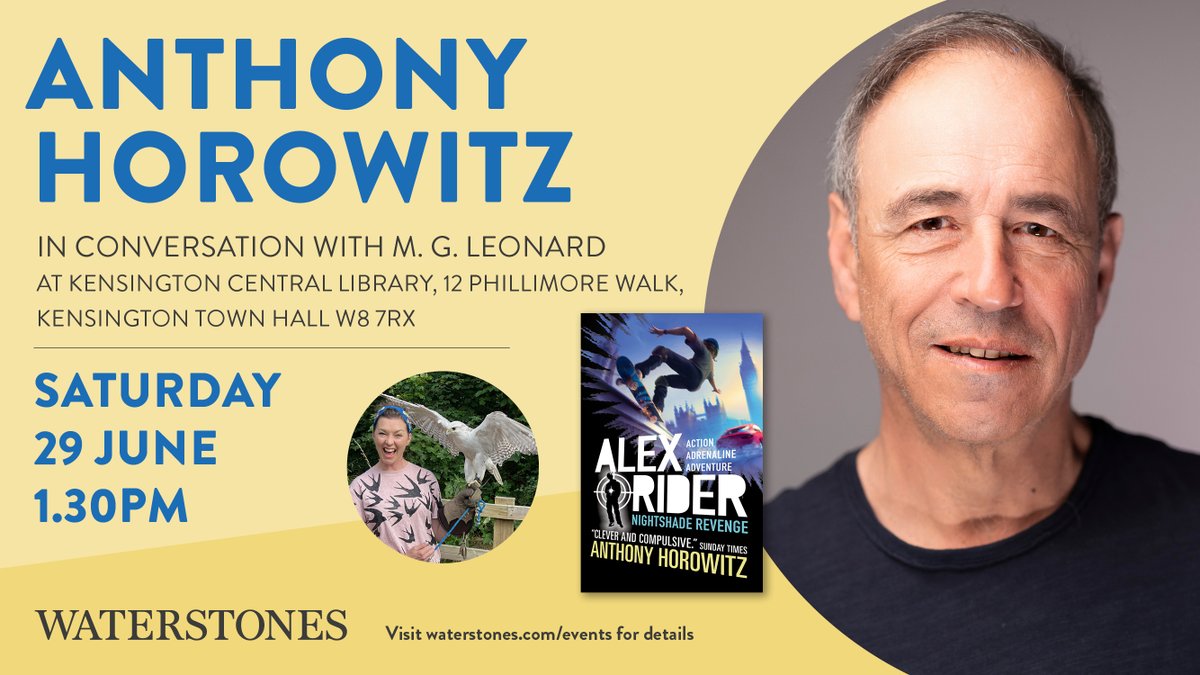 Waterstones (@waterstones) on Twitter photo Join us at <a href="/HSKWaterstones/">Waterstones Kensington</a> with bestselling author Anthony Horowitz and <a href="/MGLnrd/">M. G. Leonard</a> as we celebrate the paperback release of the latest Alex Rider book, Nightshade: Revenge. Details here: exyu.short.gy/wdEgZV Join us at <a href="/HSKWaterstones/">Waterstones Kensington</a> with bestselling author Anthony Horowitz and <a href="/MGLnrd/">M. G. Leonard</a> as we celebrate the paperback release of the latest Alex Rider book, Nightshade: Revenge. Details here: exyu.short.gy/wdEgZV