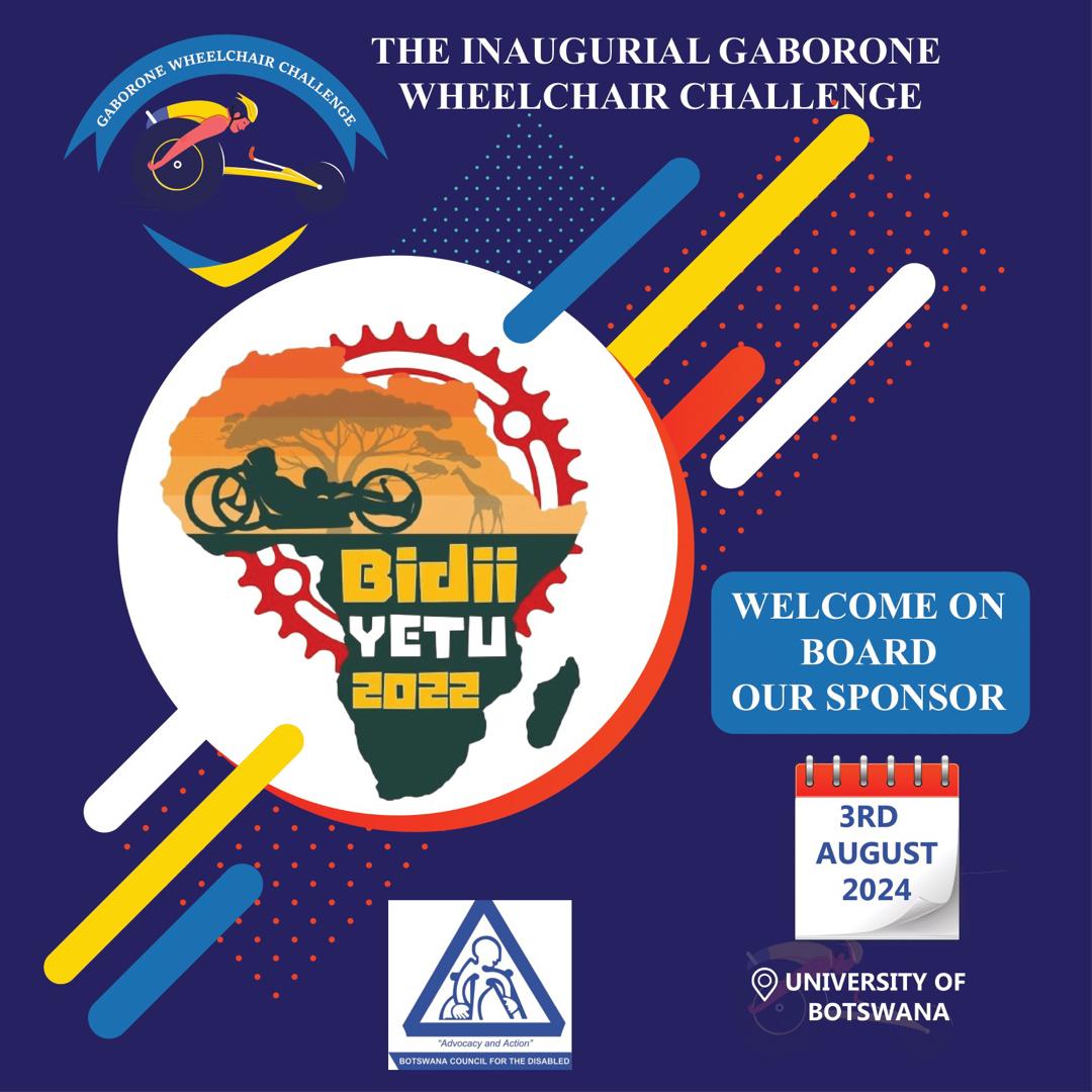BCDNGO's tweet photo. 🎉 Let's Welcome Our Valued Sponsor, Bidii Yetu   , to the Inaugural Gaborone Wheelchair Challenge 2024 Family! 🌟✨

A warm embrace to Bidii Yetu for joining us as a proud sponsor of Gaborone Wheelchair Challenge 2024! https://t.co/uW4LvkWuwt
