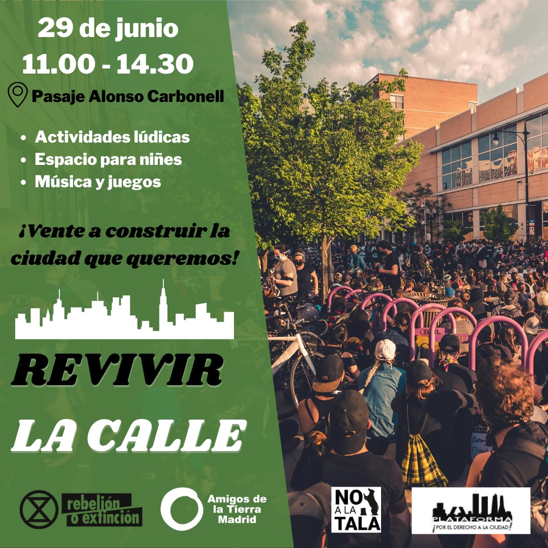 🌱¡REVIVE LA CALLE!📆29 Junio
Anímate a participar de la vida del barrio para reclamar un #MadridVerdeYHabitable que organizan @madridadt y <a href="/xrmadrid_/">Rebelión o Extinción Madrid</a>
🏸🥏Actividades lúdicas
🚸🛝 Espacio para niñes
🎶🎲Música y juegos
#SalvemosNuestrosParques #NoALaTala
tierra.org/agenda/revive-…