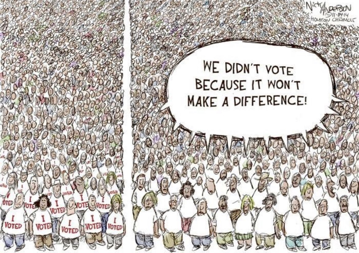The epitaph of the 'can't be bothered voter' 
Make a difference, be part of the solution!