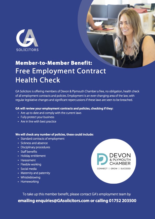 Devon Chamber of Commerce (@chamber_devon) on Twitter photo Employment is an ever-changing area of the law, with regular legislative changes and significant repercussions if laws are seen to be breached.
That's why <a href="/GAsolicitors/">GA Solicitors</a> is offering Chamber members a free, no-obligation health check of all employment contracts and policies ๐๐ผ Employment is an ever-changing area of the law, with regular legislative changes and significant repercussions if laws are seen to be breached.
That's why <a href="/GAsolicitors/">GA Solicitors</a> is offering Chamber members a free, no-obligation health check of all employment contracts and policies ๐๐ผ