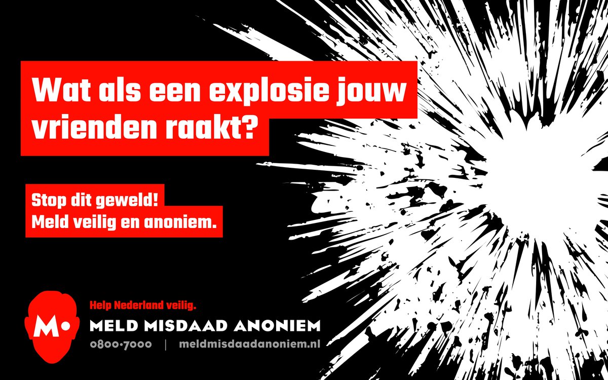 M08007000's tweet photo. #EXPLOSIEGEVAAR 🧨
Stel je voor; je zit 's avonds rustig televisie te kijken en ineens hoor je een hele harde knal. Je kijkt naar buiten en ziet dat de voorgevel van de overbuurman volledig is verwoest. Zijn huis in puin en je buurman voelt zich niet meer veilig. De kracht van een explosie kan zo groot zijn dat dit huizen onbewoonbaar maakt. Explosieven worden vaak binnenshuis of nabij woonwijken in elkaar geknutseld en geplaatst. Dit zorgt voor levensgevaarlijke situaties. 

Weet jij wie er iets te maken heeft met explosies in jouw buurt?  Wie jij bent blijft onbekend. We staan volledig los van de politie. We zien geen telefoonnummer of IP-adres. We nemen je gesprek niet op en slaan geen gegevens op. Dankzij anonieme melders worden dagelijks zaken opgelost.  

#meldmisdaadanoniem #anoniem #melden #meldpunt
