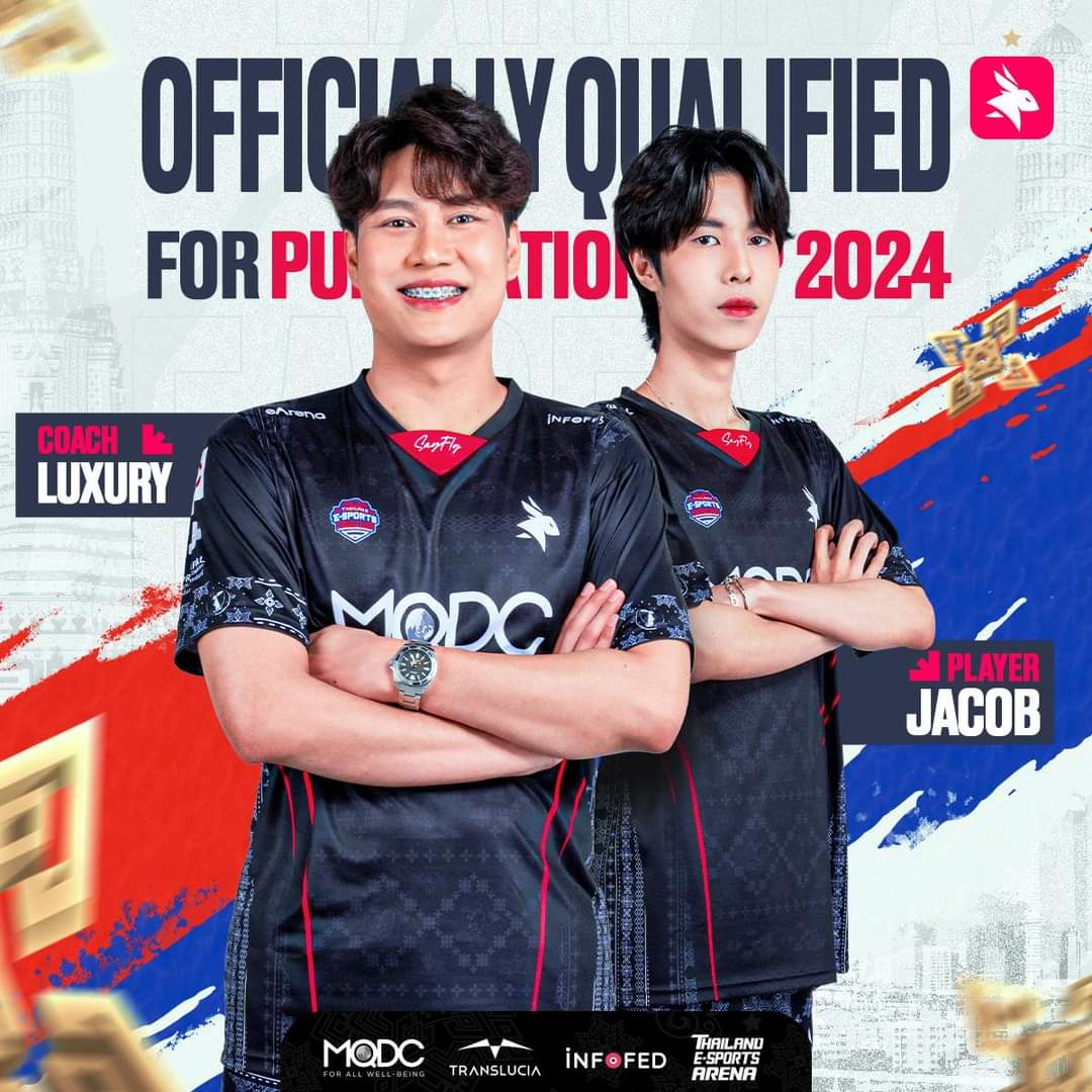 eArenaEsportsTH's tweet photo. We are proud to announce 2 Rabbit are Thailand National Players for PUBG to compete on PNC2024.
.
Congratulations to Luxury(Coach) and Jacob!
.
Congratulate them on a live streaming tournament now!
.
#eArena #eArenaPUBG #EA #PNC2024 #PlayerUnknownBattlegrounds https://t.co/B6Ls5Ckd6c