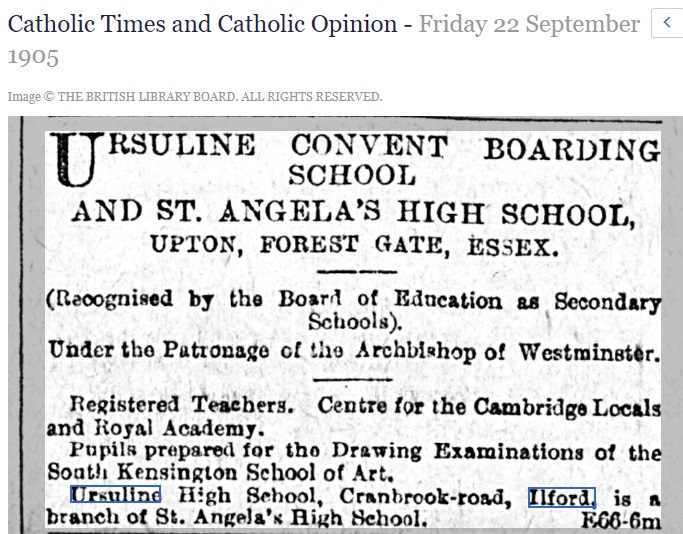 So, my slow walk back from York Road last week took me to Morland Road, the home of the Ursuline Academy.

But they didn't start off here - they were founded in a house in Cranbrook Road in c.1903-4. 

1/4