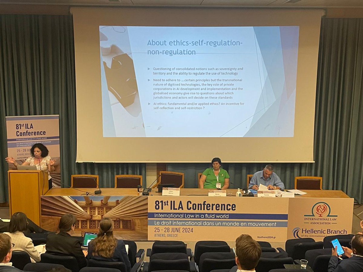 Stavros Pantazopoulos (@stavrospantazo1) on Twitter photo Panel 3 of the #ILA2024 on '#AI: Blessing or Curse?' has kicked off! Chaired by Prof. <a href="/MariaGavouneli/">Maria Gavouneli</a>, this expert panel features Prof. Lilian Mitrou and Yannis Mastrogeorgiou, discussing, inter alia, the Brussels effect by <a href="/anubradford/">Anu Bradford</a>.
<a href="/ILA_official/">International Law Association (ILA)</a> <a href="/ila_branch/">ILA - Hellenic Branch</a> <a href="/AthensPIL/">Athens PIL</a> Panel 3 of the #ILA2024 on '#AI: Blessing or Curse?' has kicked off! Chaired by Prof. <a href="/MariaGavouneli/">Maria Gavouneli</a>, this expert panel features Prof. Lilian Mitrou and Yannis Mastrogeorgiou, discussing, inter alia, the Brussels effect by <a href="/anubradford/">Anu Bradford</a>.
<a href="/ILA_official/">International Law Association (ILA)</a> <a href="/ila_branch/">ILA - Hellenic Branch</a> <a href="/AthensPIL/">Athens PIL</a>