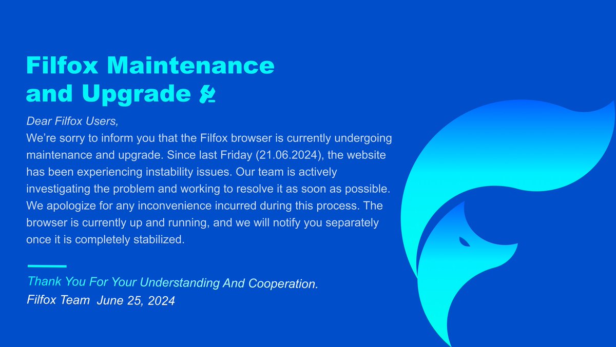 📢 Filfox Maintenance and Upgrade