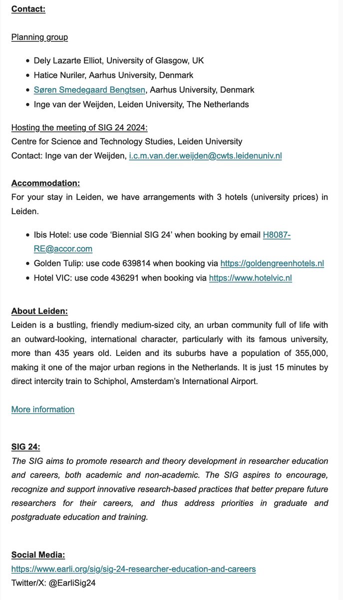 You are cordially invited to <a href="/EarliSig24/">@EarliSig24 Researcher Education & Careers</a> conference 'Fostering Researcher Independence', Leiden University.

Non-members can be assured of a warm welcome from this friendly community of scholars.😊👍

What's more, we'll work together for a Journal Special Issue on this topic!🎉🙌