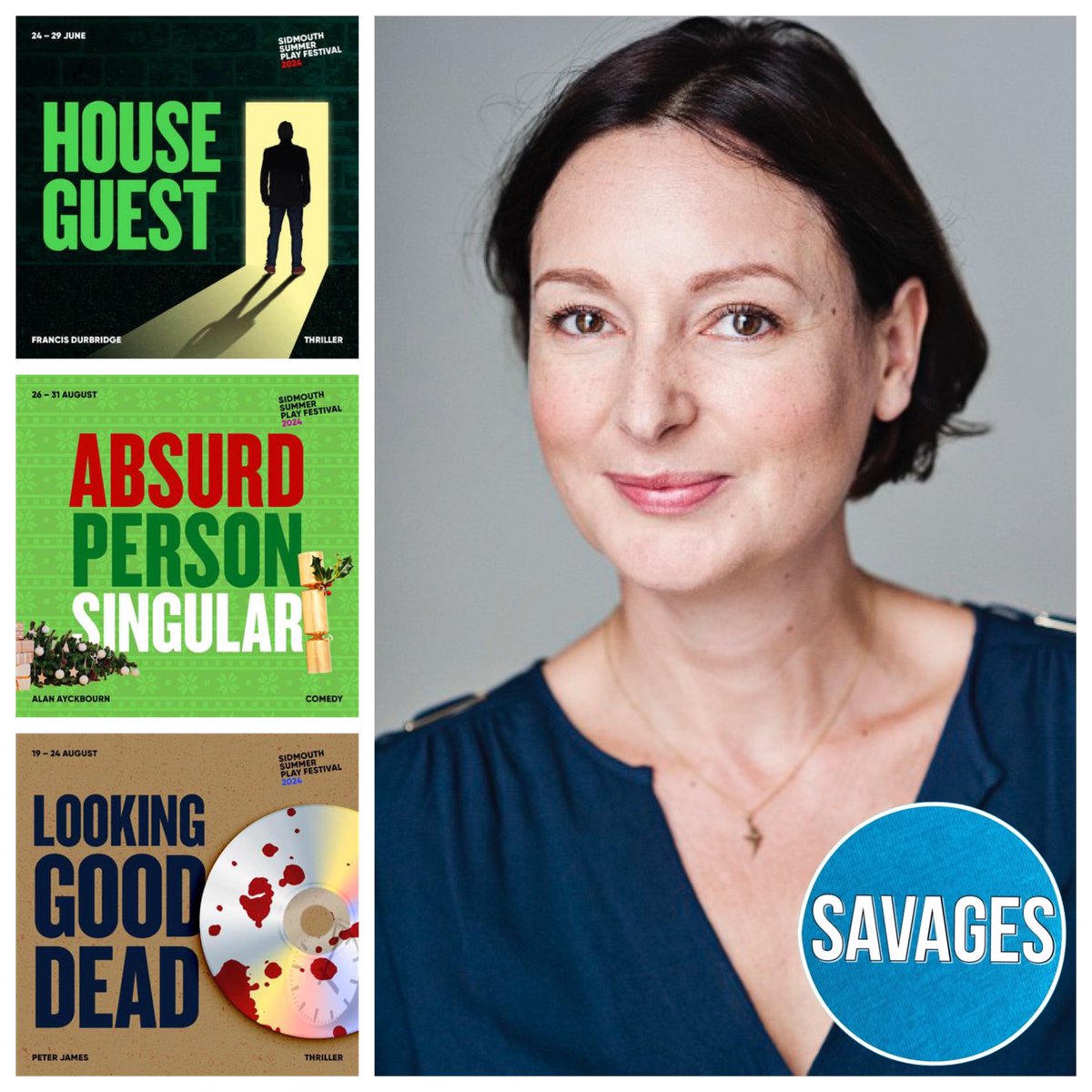 Delighted that @EMOUTRED is appearing in 3 plays at Sidmouth Summer Llay Festival. She’ll be appearing in House Guest as Jane Mercer (which will also run at <a href="/TheatreWindsor/">Theatre Royal Windsor</a> ), Looking Good Dead as Bella Moy and Absurd Person Singular as Marion