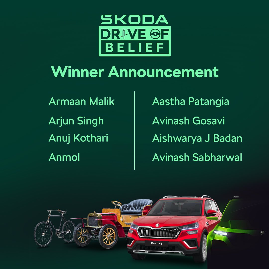 SkodaIndia_PR's tweet image. #SkodaDriveofBelief has received hundreds of inspiring stories. We have our inspiring heroes!

Congratulations to all of you. We will reach out to you via DM.

Thank you everyone for sharing your stories.

#ExploreBeyond